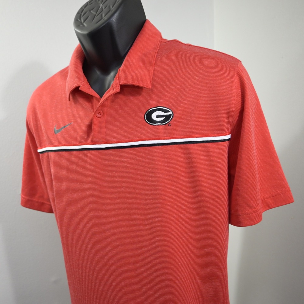 Nike Polo Shirt Mens XL Red Georgia Bulldogs‎ NCAA On-Field Dri-Fit Striped
